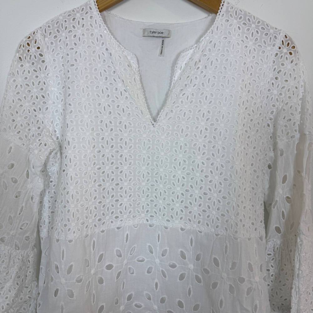 Tyler Böe Ingrid White Eyelet Dress Bell Sleeve Cotton Boho Babydoll Size S - Picture 7 of 10